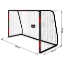 Futballkapu, Neo-Sport NS-473, 300 x 200 x 120 cm, fekete-piros, fekete PE háló, fém váz, időjárásálló, keretvédő fedéllel, szerszám nélkül összeszerelhető