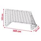 Futballkapu, Neo-Sport NS-492, 183 x 122 x 61 cm, fekete keret, fehér PE háló, fém váz, időjárásálló, 4 db rögzítő, könnyű kivitel, szerszám nélkül szerelhető