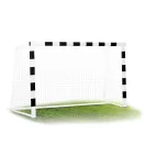 Futballkapu, Neo-Sport NS-465, 300 x 200 x 90 cm, fekete-fehér, fehér PE háló, fém váz, időjárásálló, keretvédő fedéllel, szerszám nélkül összeszerelhető