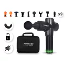 Masszázspisztoly, Neo-Sport NS-503, fekete, akkumulátoros, 9 cserélhető fej, 30 sebességfokozat, USB-C töltés