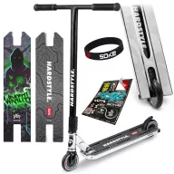   Trükkroller, SOKE BOX, ezüst, Wraith minta, 92 cm, 11 cm 88A alumínium magos kerekek, ABEC-9 csapágy, T kormány, SCS kompresszió, Flex Fender fék, négy csavaros 4NEROClamp bilincs, maximum 100 kg
