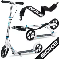  Klasszikus roller, SOKE City, fehér, összecsukható, 20 cm 88A PU kerekek, ABEC-9 csapágy, kézi és lábfék, állítható magasság, maximum 100 kg