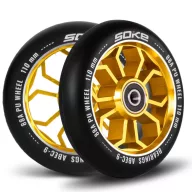   Roller kerék szett, SOKE, 11 cm, arany, 2 db, ABEC-9 csapágy, 88A keménység, alumínium + PU, 0,8 cm tengely