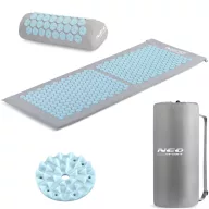   Akupresszúrás szőnyeg, Neo-Sport NS-901, szürke/kék, 127 x 48 x 2,5 cm, párnával, hordtáskával, levehető pamut huzat, 378 + 51 db tüskés rozetta