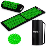   Akupresszúrás szőnyeg, Neo-Sport NS-901, fekete/zöld, 125 x 46 x 2,5 cm, párnával, hordtáskával, levehető pamut huzat, 378 + 51 db tüskés rozetta