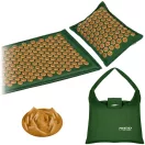 Akupresszúrás szőnyeg, Neo-Sport NS-902, zöld/arany, 70 × 44 x 3,0 cm, cm, párnával, hordtáskával, kókuszrost töltet, 181 + 76 db tüskekorong