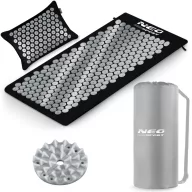   Akupresszúrás szőnyeg, Neo-Sport NS-903, fekete/ezüst, 68 x 42 x 1,5 cm, párnával, levehető pamut huzat, hordtáskával, 230 + 76 tüskés rozetta