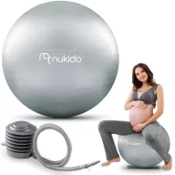   Fitnesz labda, Nukido NS-951, szürke, 65 cm, pukkanásgátló rendszer, csúszásmentes felület, PVC, pumpával, kismamáknak, teherbírás: 200 kg (TE195103)