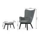 Lábtartós fotel, Sofotel Norse, szürke/fekete, lábtartóval, füles kialakítás, kárpitozott, bükkfa, filccel alábélelt lábak, levehető huzatú párna, skandináv stílus