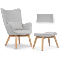   Lábtartós fotel, Sofotel Norse, világosszürke, lábtartóval, füles kialakítás, kárpitozott, bükkfa, filccel alábélelt lábak, levehető huzatú párna, skandináv stílus