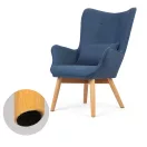 Lábtartós fotel, Sofotel Norse, kék, lábtartóval, füles kialakítás, kárpitozott, bükkfa, filccel alábélelt lábak, levehető huzatú párna, skandináv stílus