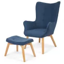 Lábtartós fotel, Sofotel Norse, kék, lábtartóval, füles kialakítás, kárpitozott, bükkfa, filccel alábélelt lábak, levehető huzatú párna, skandináv stílus