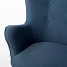 Lábtartós fotel, Sofotel Norse, kék, lábtartóval, füles kialakítás, kárpitozott, bükkfa, filccel alábélelt lábak, levehető huzatú párna, skandináv stílus