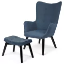 Lábtartós fotel, Sofotel Norse, kék/fekete, lábtartóval, füles kialakítás, kárpitozott, bükkfa, filccel alábélelt lábak, levehető huzatú párna, skandináv stílus