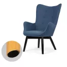 Lábtartós fotel, Sofotel Norse, kék/fekete, lábtartóval, füles kialakítás, kárpitozott, bükkfa, filccel alábélelt lábak, levehető huzatú párna, skandináv stílus
