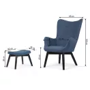 Lábtartós fotel, Sofotel Norse, kék/fekete, lábtartóval, füles kialakítás, kárpitozott, bükkfa, filccel alábélelt lábak, levehető huzatú párna, skandináv stílus