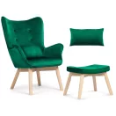 Lábtartós fotel, Sofotel Norse, zöld, lábtartóval, füles kialakítás, kárpitozott, bükkfa, filccel alábélelt lábak, levehető huzatú párna, skandináv stílus