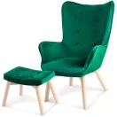 Lábtartós fotel, Sofotel Norse, zöld, lábtartóval, füles kialakítás, kárpitozott, bükkfa, filccel alábélelt lábak, levehető huzatú párna, skandináv stílus