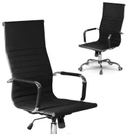   Irodai szék, Sofotel Tokio, fekete, ergonomikus magas háttámla, hintamechanika, állítható magasság, krómozott talp és karfák, műbőr kárpit