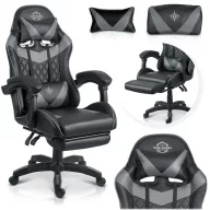   Gamer szék, Sofotel Draknor II, fekete-szürke, 36–46 cm ülésmagasság, lábtartós, dönthető, derék- és fejpárnával, 150 kg teherbírás