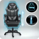 Gamer szék, Sofotel Draknor II, fekete-szürke, 36–46 cm ülésmagasság, lábtartós, dönthető, derék- és fejpárnával, 150 kg teherbírás