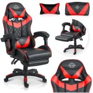   Gamer szék, Sofotel Draknor II, fekete-piros, 36–46 cm ülésmagasság, lábtartós, dönthető, derék- és fejpárnával, 150 kg teherbírás