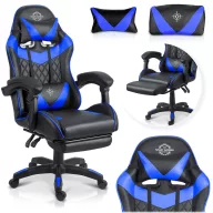   Gamer szék, Sofotel Draknor II, fekete-kék, 36–46 cm ülésmagasság, lábtartós, dönthető, derék- és fejpárnával, 150 kg teherbírás