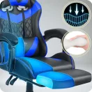 Gamer szék, Sofotel Draknor II, fekete-kék, 36–46 cm ülésmagasság, lábtartós, dönthető, derék- és fejpárnával, 150 kg teherbírás