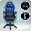Gamer szék, Sofotel Draknor II, fekete-kék, 36–46 cm ülésmagasság, lábtartós, dönthető, derék- és fejpárnával, 150 kg teherbírás