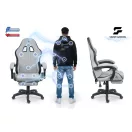 Gamer szék, Sofotel Lokar, világosszürke, 36-46 cm ülésmagasság, gumírozott kerekek, lábtartós, dönthető, 120 kg teherbírás