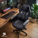 Gamer szék, Sofotel Master, fekete, 33-45 cm ülésmagasság, gumírozott kerekek, fejpárnával, 120 kg teherbírás