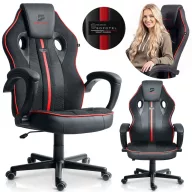   Gamer szék, Sofotel Master, fekete/piros, 33-45 cm ülésmagasság, gumírozott kerekek, fejpárnával, 120 kg teherbírás