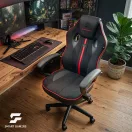 Gamer szék, Sofotel Master, fekete/piros, 33-45 cm ülésmagasság, gumírozott kerekek, fejpárnával, 120 kg teherbírás