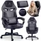 Gamer szék, Sofotel Furon, fekete, 37-57 cm ülésmagasság, gumírozott kerekek, derék- és fejpárnával, 120 kg teherbírás