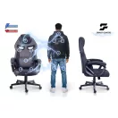 Gamer szék, Sofotel Furon, fekete, 37-57 cm ülésmagasság, gumírozott kerekek, derék- és fejpárnával, 120 kg teherbírás