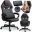 Gamer szék, Sofotel Furon, fekete/piros, 37-57 cm ülésmagasság, gumírozott kerekek, derék- és fejpárnával, 120 kg teherbírás