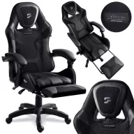   Gamer szék, Sofotel Specter, fekete, 42-52 cm ülésmagasság, gumírozott kerekek, lábtartós, dönthető, fejpárnával, 120 kg teherbírás