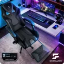 Gamer szék, Sofotel Specter, fekete, 42-52 cm ülésmagasság, gumírozott kerekek, lábtartós, dönthető, fejpárnával, 120 kg teherbírás