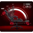 Gamer szék, Sofotel Specter, fekete/piros, 42-52 cm ülésmagasság, gumírozott kerekek, lábtartós, dönthető, fejpárnával, 120 kg teherbírás