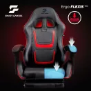 Gamer szék, Sofotel Specter, fekete/piros, 42-52 cm ülésmagasság, gumírozott kerekek, lábtartós, dönthető, fejpárnával, 120 kg teherbírás