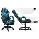 Gamer szék, Sofotel Specter, fekete/türkiz, 42-52 cm ülésmagasság, gumírozott kerekek, lábtartós, dönthető, fejpárnával, 120 kg teherbírás