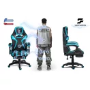 Gamer szék, Sofotel Specter, fekete/türkiz, 42-52 cm ülésmagasság, gumírozott kerekek, lábtartós, dönthető, fejpárnával, 120 kg teherbírás