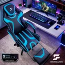 Gamer szék, Sofotel Specter, fekete/türkiz, 42-52 cm ülésmagasság, gumírozott kerekek, lábtartós, dönthető, fejpárnával, 120 kg teherbírás