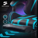 Gamer szék, Sofotel Specter, fekete/türkiz, 42-52 cm ülésmagasság, gumírozott kerekek, lábtartós, dönthető, fejpárnával, 120 kg teherbírás