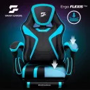 Gamer szék, Sofotel Specter, fekete/türkiz, 42-52 cm ülésmagasság, gumírozott kerekek, lábtartós, dönthető, fejpárnával, 120 kg teherbírás