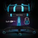 Gamer szék, Sofotel Specter, fekete/türkiz, 42-52 cm ülésmagasság, gumírozott kerekek, lábtartós, dönthető, fejpárnával, 120 kg teherbírás