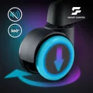 Gamer szék, Sofotel Specter, fekete/türkiz, 42-52 cm ülésmagasság, gumírozott kerekek, lábtartós, dönthető, fejpárnával, 120 kg teherbírás