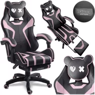   Gamer szék, Sofotel Specter, fekete/rózsaszín, 42-52 cm ülésmagasság, gumírozott kerekek, lábtartós, dönthető, fejpárnával, 120 kg teherbírás