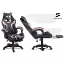 Gamer szék, Sofotel Specter, fekete/rózsaszín, 42-52 cm ülésmagasság, gumírozott kerekek, lábtartós, dönthető, fejpárnával, 120 kg teherbírás