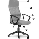 Irodai szék, Sofotel Sydney, világosszürke, 110-117,5 cm, mikrohálós háttámla, állítható, hintamechanika, gázliftes magasságállítás, gumírozott kerekek